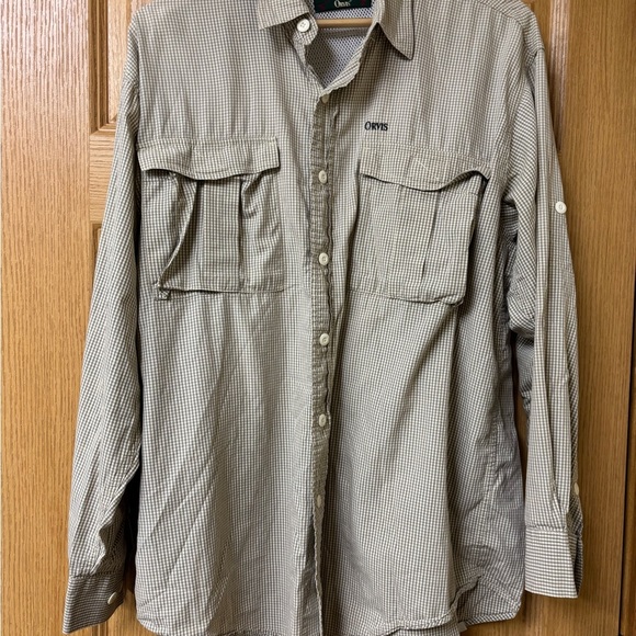 Orvis Taupe Gingham Collared Vented Shirt Large‎ - Picture 3 of 9